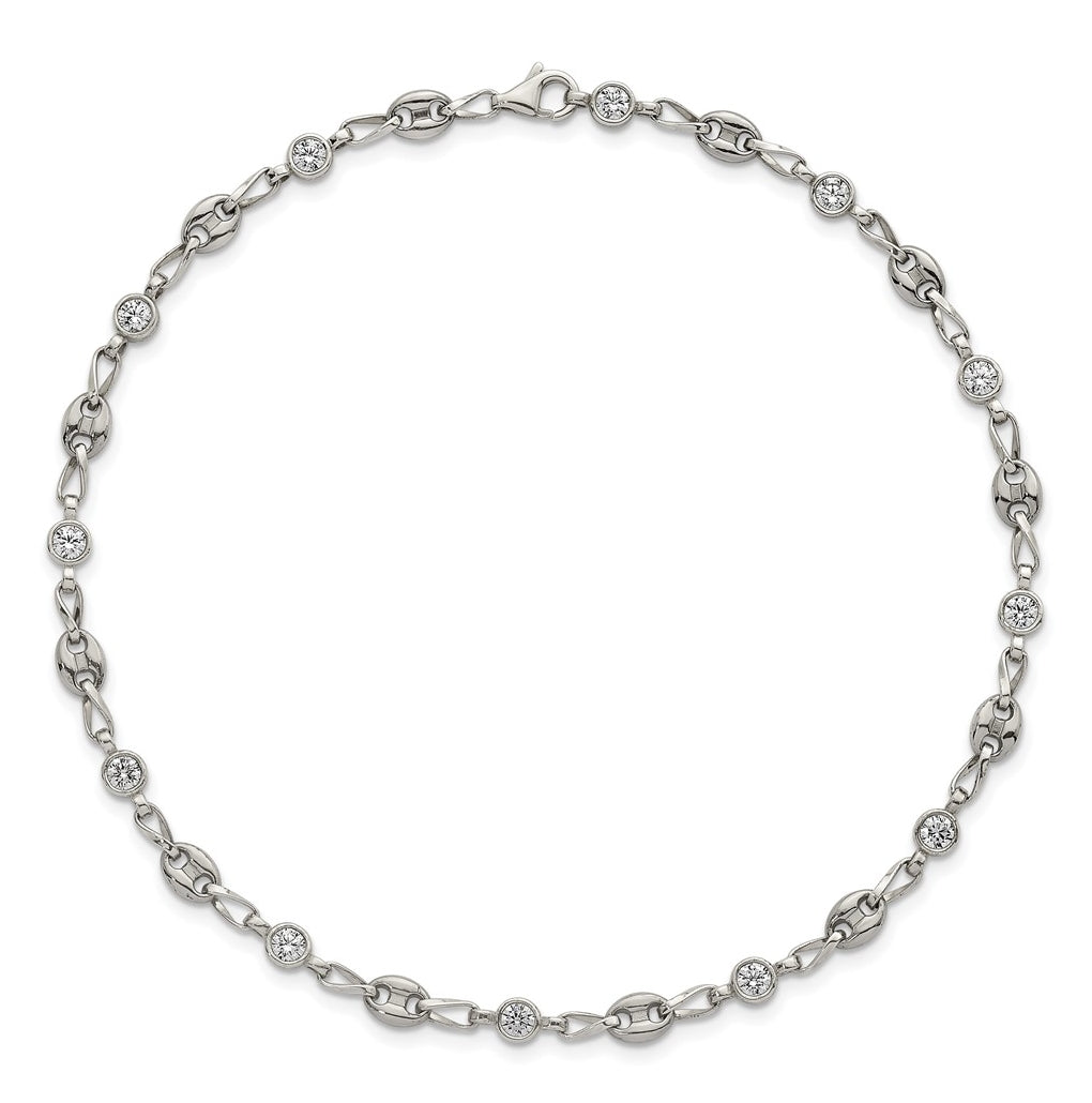 Stainless Steel with 925 Polished White Cubic Zirconia 10.25in Anklet – Elegant Jewelry Gift for Birthday, Anniversary, Engagement, Wedding