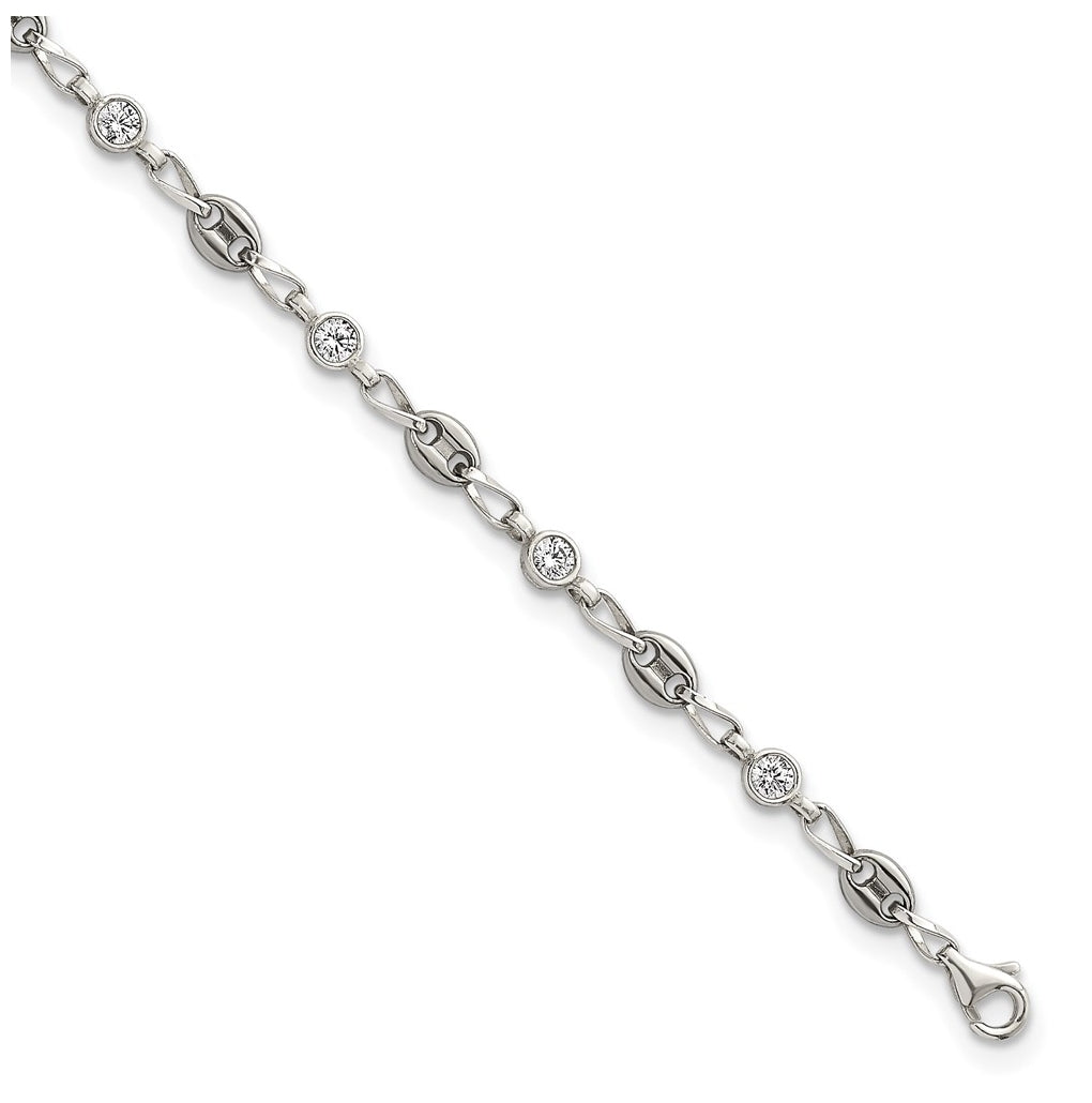 Stainless Steel with 925 Polished White Cubic Zirconia 10.25in Anklet – Elegant Jewelry Gift for Birthday, Anniversary, Engagement, Wedding
