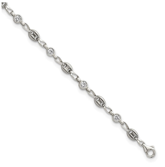 Stainless Steel with 925 Polished White Cubic Zirconia 10.25in Anklet – Elegant Jewelry Gift for Birthday, Anniversary, Engagement, Wedding