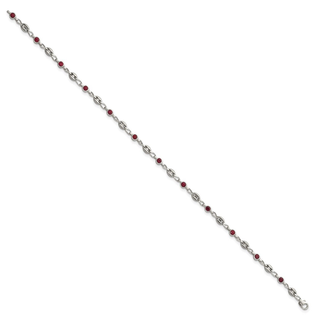 Stainless Steel with 925 Polished Red Cubic Zirconia 10.25in Anklet – Elegant Jewelry Gift for Birthday, Anniversary, Engagement, Wedding