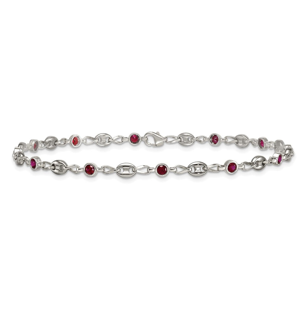 Stainless Steel with 925 Polished Red Cubic Zirconia 10.25in Anklet – Elegant Jewelry Gift for Birthday, Anniversary, Engagement, Wedding