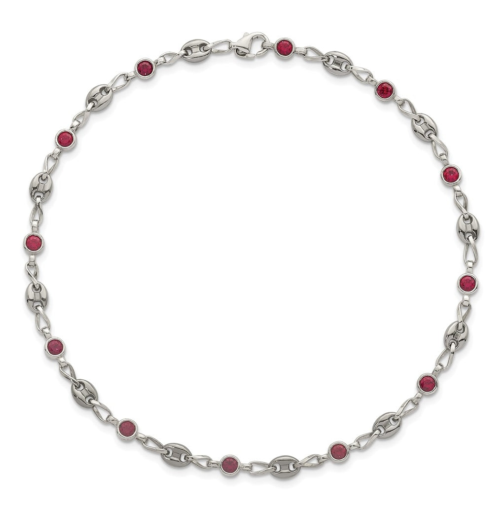 Stainless Steel with 925 Polished Red Cubic Zirconia 10.25in Anklet – Elegant Jewelry Gift for Birthday, Anniversary, Engagement, Wedding