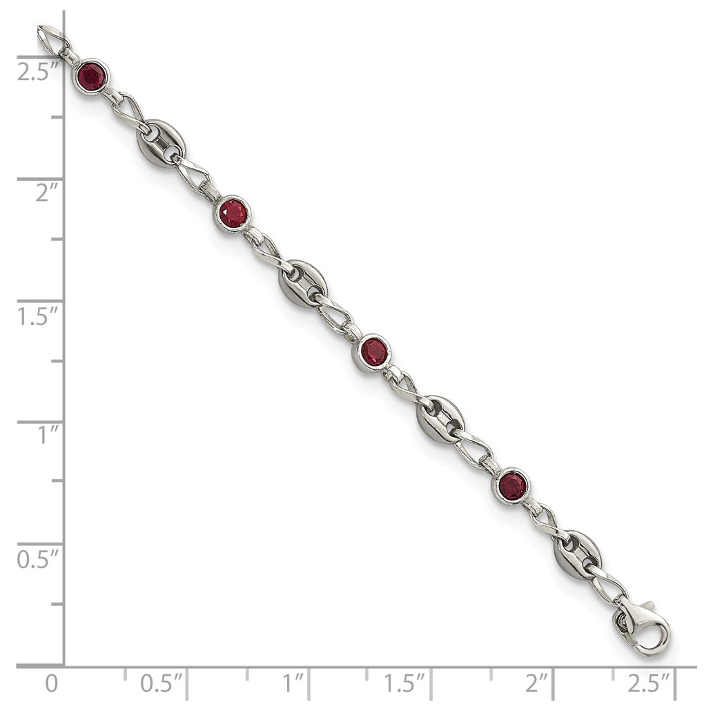 Stainless Steel with 925 Polished Red Cubic Zirconia 10.25in Anklet – Elegant Jewelry Gift for Birthday, Anniversary, Engagement, Wedding