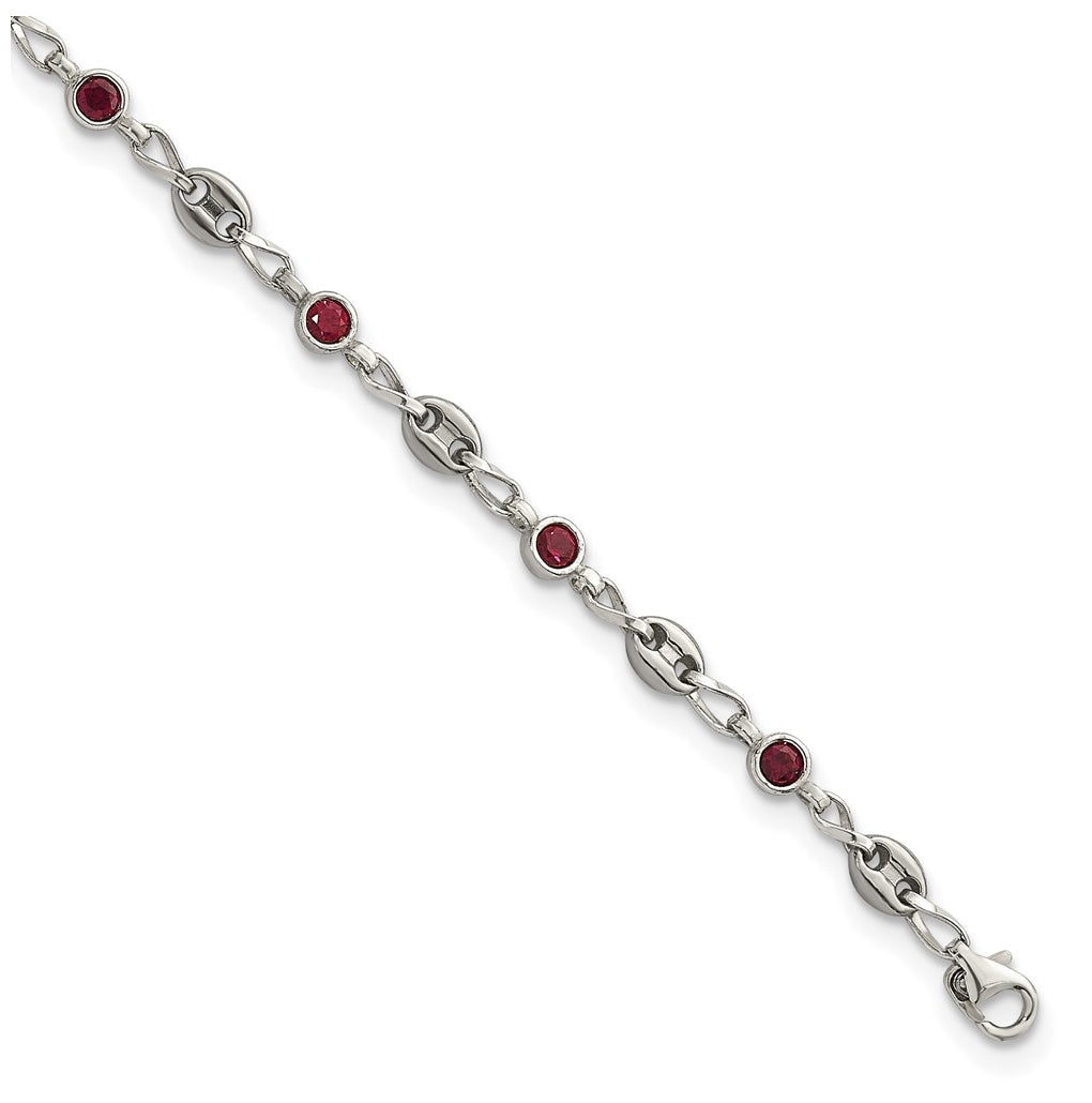 Stainless Steel with 925 Polished Red Cubic Zirconia 10.25in Anklet – Elegant Jewelry Gift for Birthday, Anniversary, Engagement, Wedding