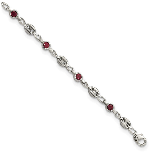 Stainless Steel with 925 Polished Red Cubic Zirconia 10.25in Anklet – Elegant Jewelry Gift for Birthday, Anniversary, Engagement, Wedding