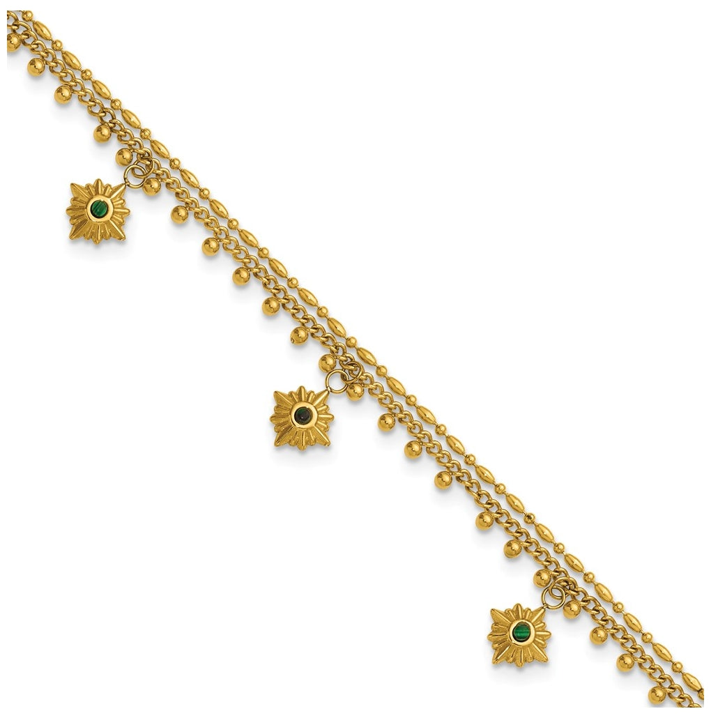 Stainless Steel Polished Yellow IP Imit.Malachite Suns with 2in ext. Anklet – Elegant Jewelry Gift for Birthday, Anniversary, Engagement, Wedding
