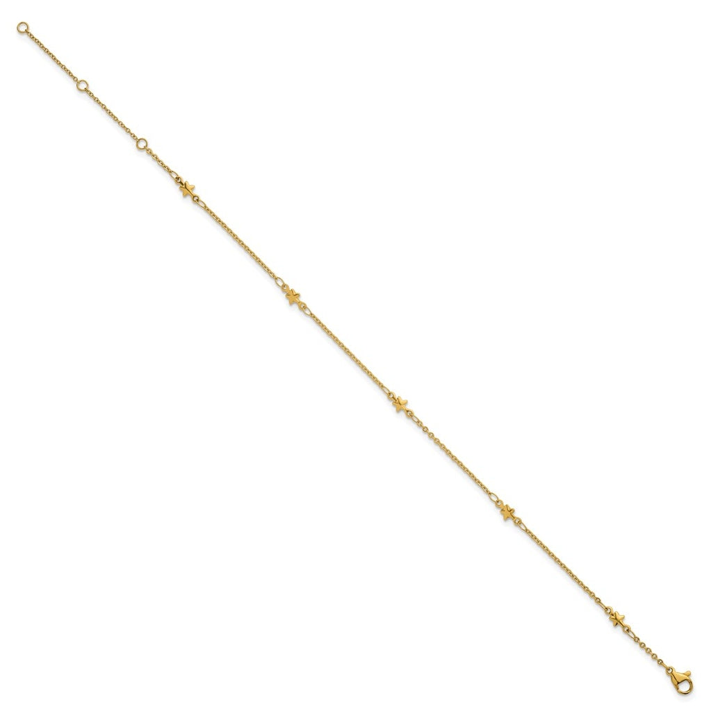Stainless Steel Polished Yellow IP 1.6mm Star 9in with 2in ext. Anklet – Elegant Jewelry Gift for Birthday, Anniversary, Engagement, Wedding
