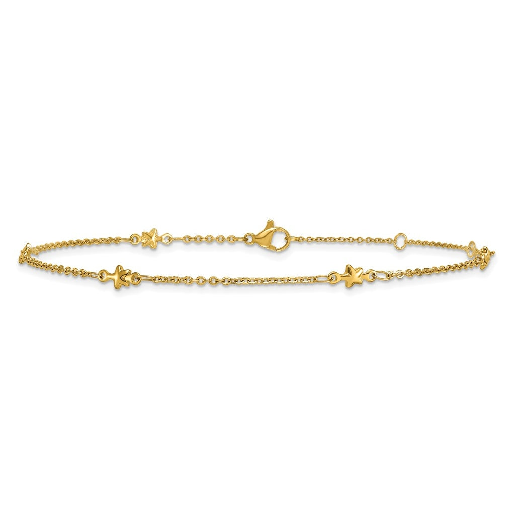 Stainless Steel Polished Yellow IP 1.6mm Star 9in with 2in ext. Anklet – Elegant Jewelry Gift for Birthday, Anniversary, Engagement, Wedding