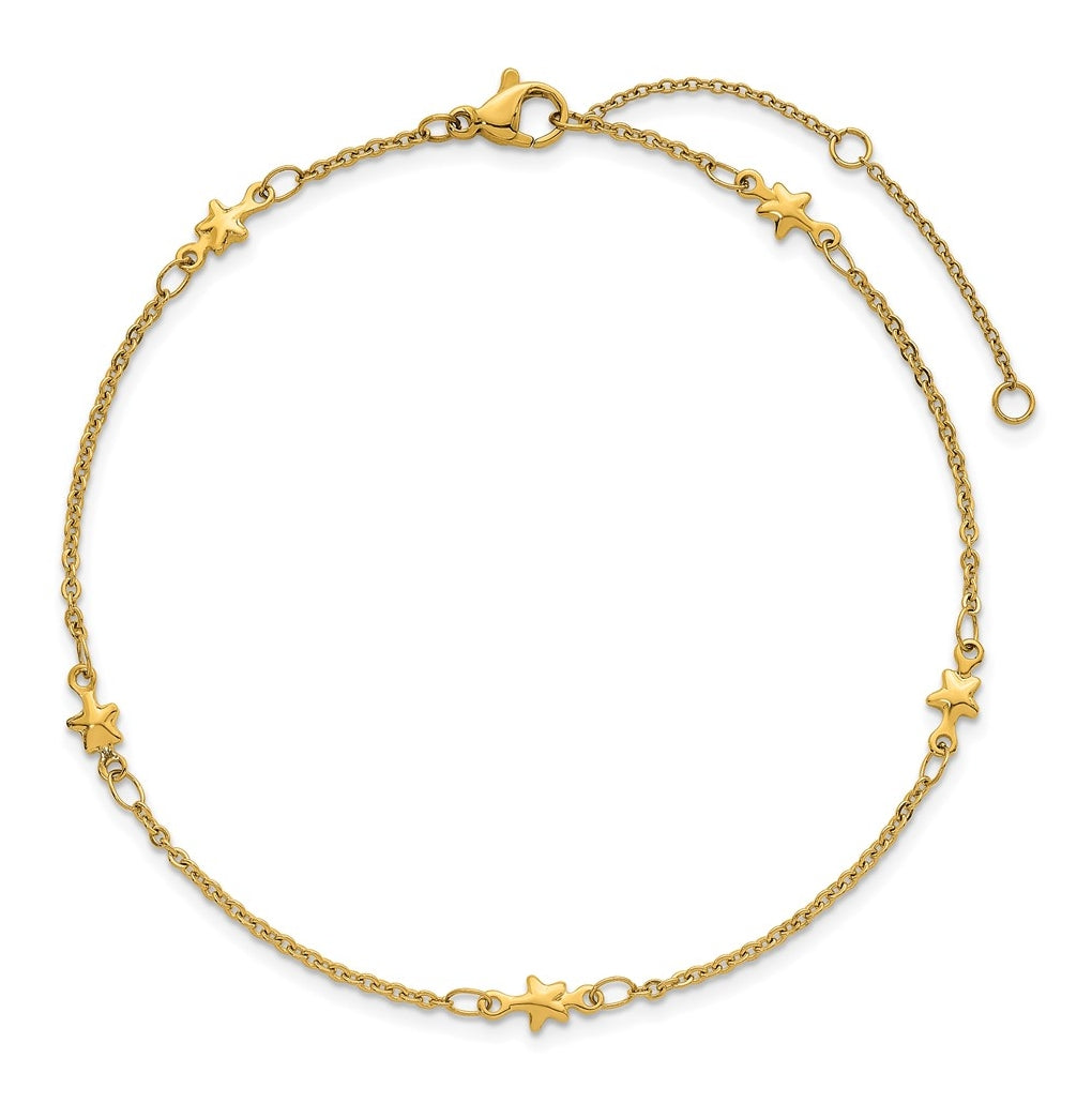 Stainless Steel Polished Yellow IP 1.6mm Star 9in with 2in ext. Anklet – Elegant Jewelry Gift for Birthday, Anniversary, Engagement, Wedding