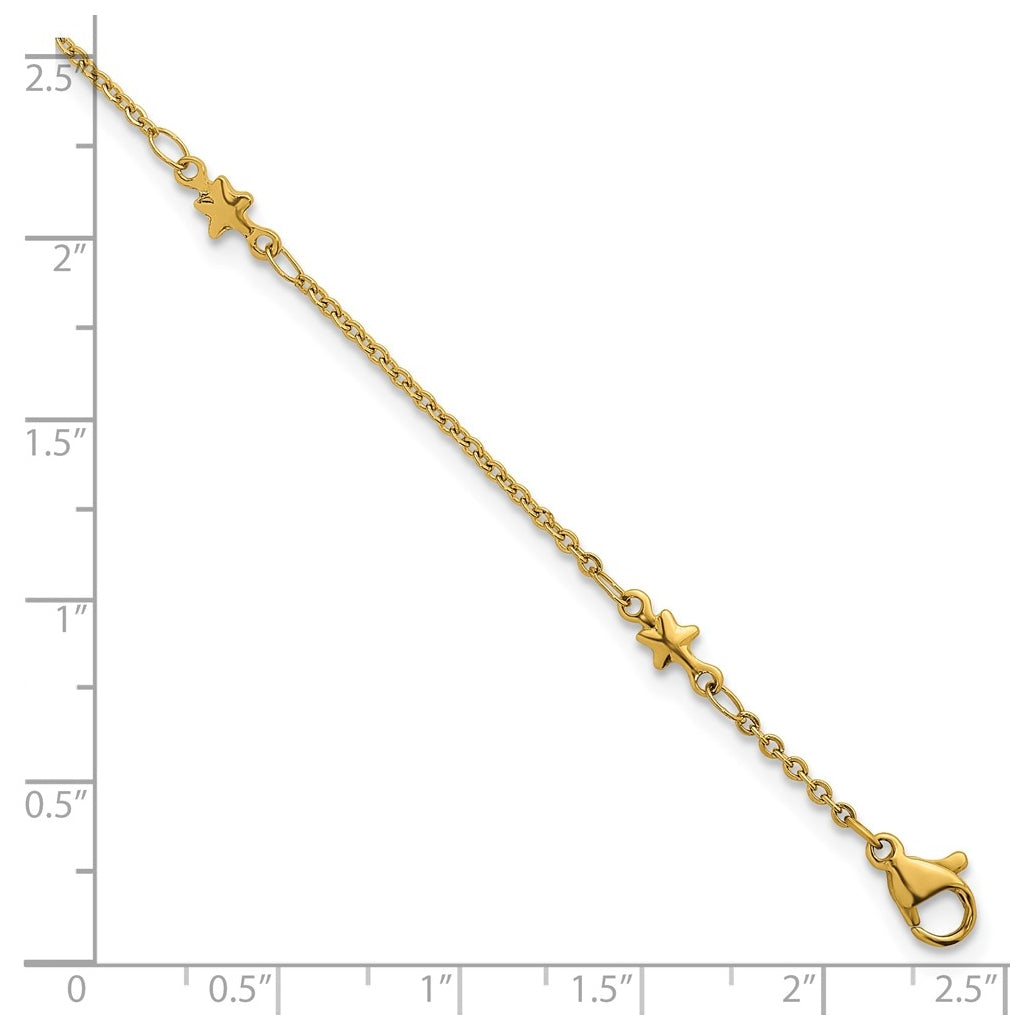 Stainless Steel Polished Yellow IP 1.6mm Star 9in with 2in ext. Anklet – Elegant Jewelry Gift for Birthday, Anniversary, Engagement, Wedding
