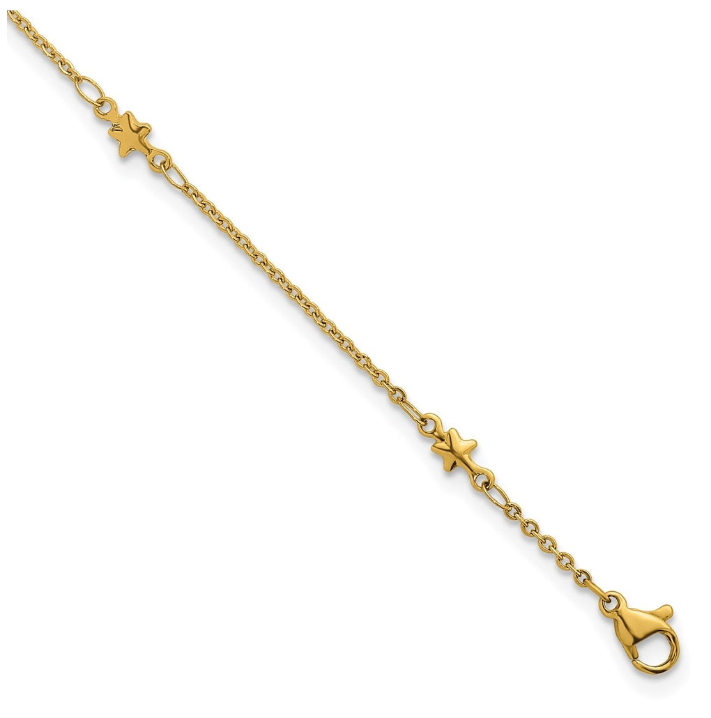 Stainless Steel Polished Yellow IP 1.6mm Star 9in with 2in ext. Anklet – Elegant Jewelry Gift for Birthday, Anniversary, Engagement, Wedding