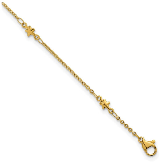 Stainless Steel Polished Yellow IP 1.6mm Star 9in with 2in ext. Anklet – Elegant Jewelry Gift for Birthday, Anniversary, Engagement, Wedding