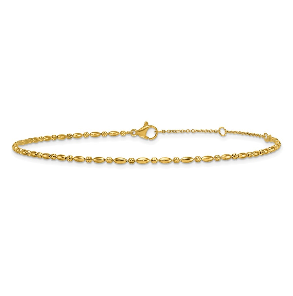 Stainless Steel Polished Yellow IP 2mm Beaded 9in with 2in ext. Anklet – Elegant Jewelry Gift for Birthday, Anniversary, Engagement, Wedding