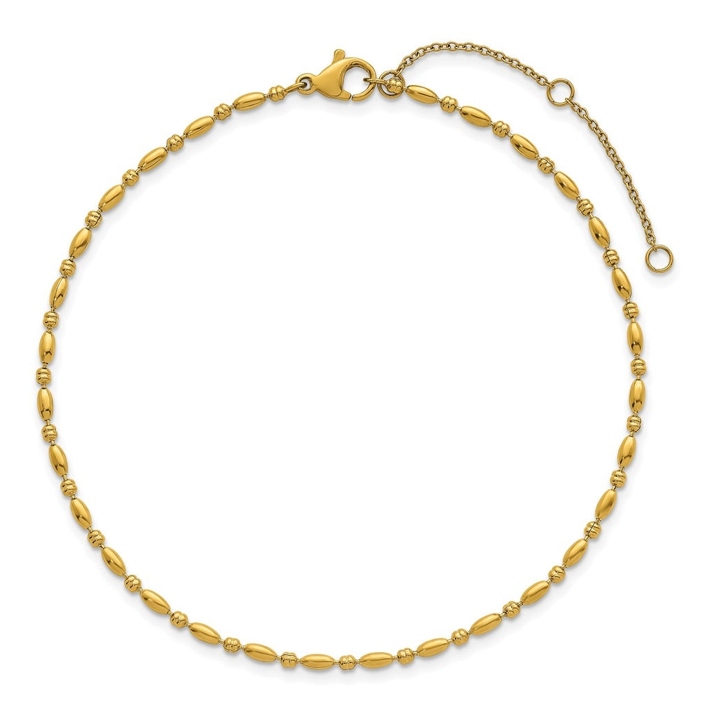 Stainless Steel Polished Yellow IP 2mm Beaded 9in with 2in ext. Anklet – Elegant Jewelry Gift for Birthday, Anniversary, Engagement, Wedding