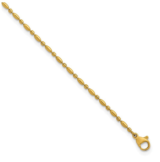 Stainless Steel Polished Yellow IP 2mm Beaded 9in with 2in ext. Anklet – Elegant Jewelry Gift for Birthday, Anniversary, Engagement, Wedding