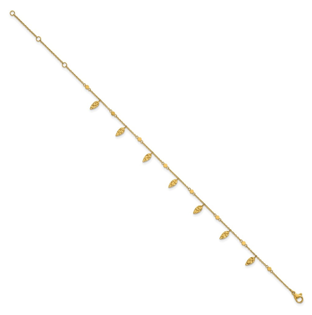 Stainless Steel Polished Yellow IP Textured Leaf 9in with 2in ext. Anklet – Elegant Jewelry Gift for Birthday, Anniversary, Engagement, Wedding