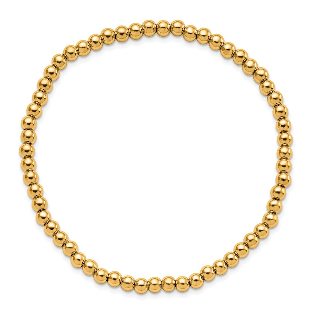 Stainless Steel Polished Yellow IP 4mm Beaded Stretch Bracelet – Elegant Jewelry Gift for Birthday, Anniversary, Engagement, Wedding