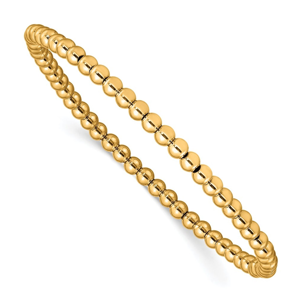 Stainless Steel Polished Yellow IP 4mm Beaded Stretch Bracelet – Elegant Jewelry Gift for Birthday, Anniversary, Engagement, Wedding