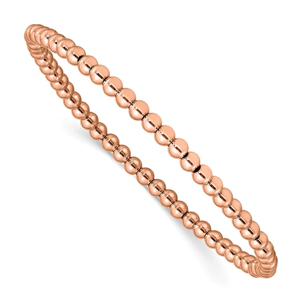 Stainless Steel Polished Rose IP 4mm Beaded Stretch Bracelet – Elegant Jewelry Gift for Birthday, Anniversary, Engagement, Wedding