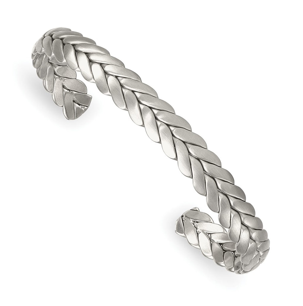 Stainless Steel Brushed 7.5mm Chevron Cuff Bangle – Elegant Jewelry Gift for Birthday, Anniversary, Engagement, Wedding