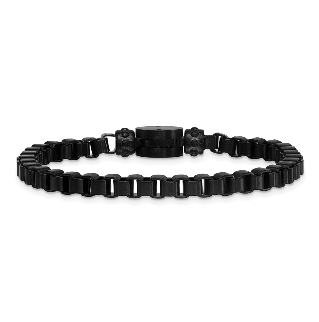 Stainless Steel Matte Black IP-plated Rounded Box Chain 8.75in Bracelet – Elegant Jewelry Gift for Birthday, Anniversary, Engagement, Wedding