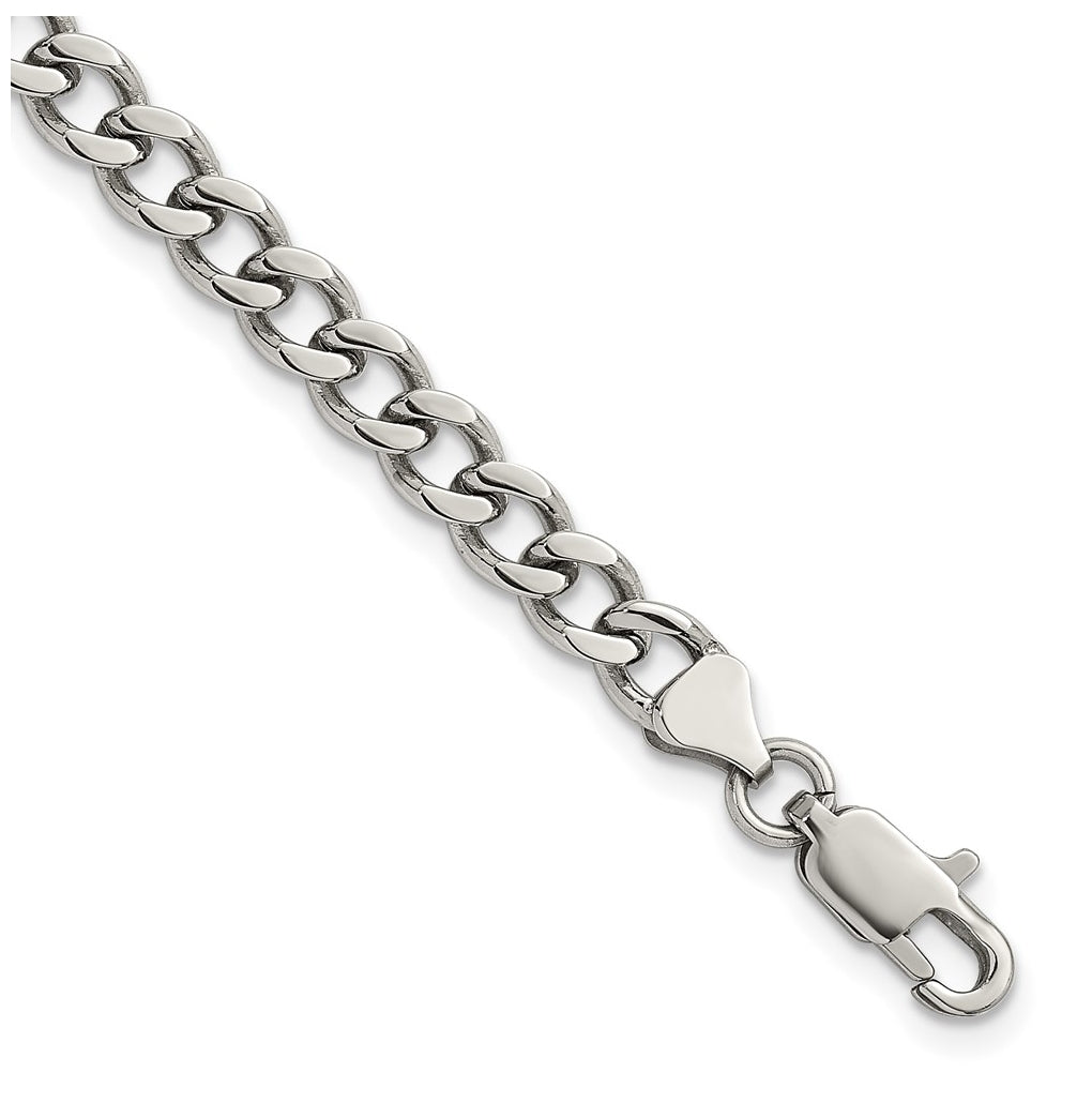 Stainless Steel Polished 5.25mm Curb Chain 7in Bracelet – Elegant Jewelry Gift for Birthday, Anniversary, Engagement, Wedding