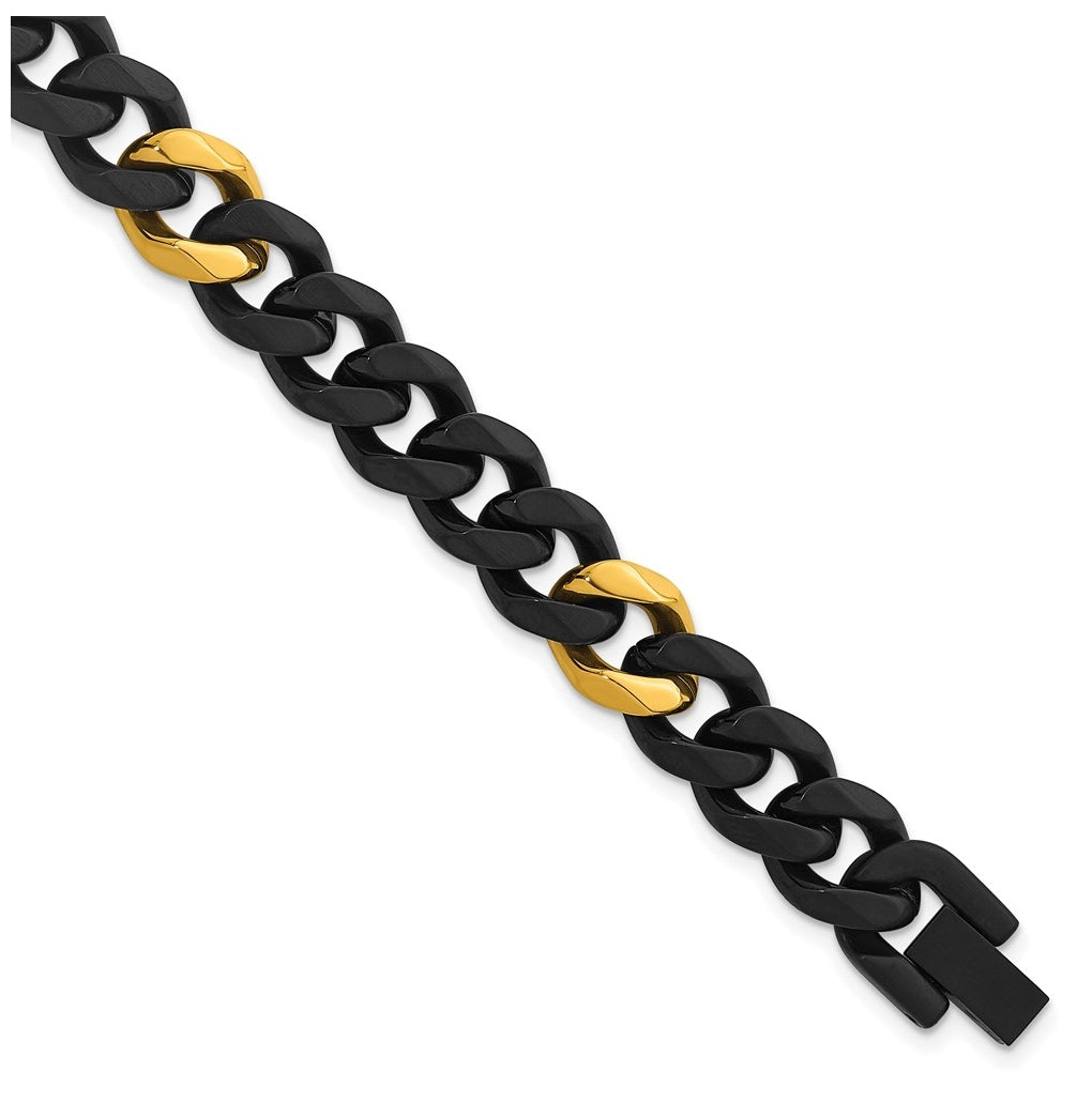 Stainless Steel Brushed/Polished Black/Yellow IP 10.5mm Cuban Link Bracelet – Elegant Jewelry Gift for Birthday, Anniversary, Engagement, Wedding