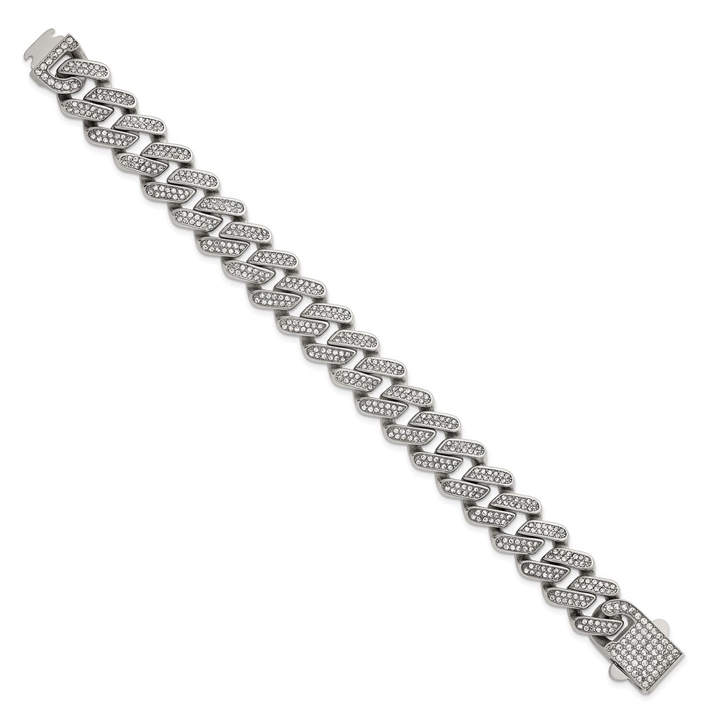 Stainless Steel Polished 15mm Full Crystal Cuban Link 7.75in Bracelet – Elegant Jewelry Gift for Birthday, Anniversary, Engagement, Wedding