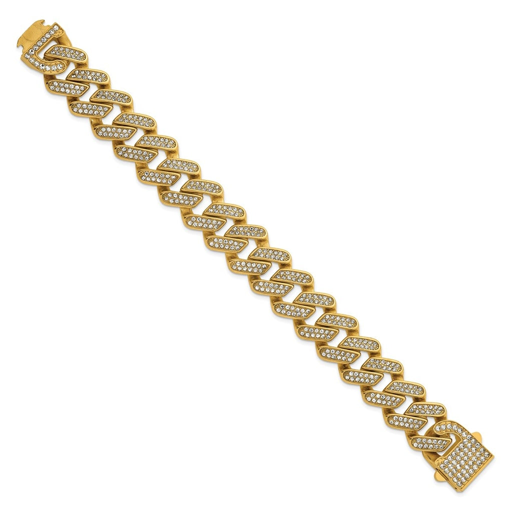 Stainless Steel Polished Yellow IP 19mm Full Crystal Cuban Link Bracelet – Elegant Jewelry Gift for Birthday, Anniversary, Engagement, Wedding