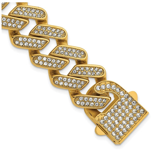 Stainless Steel Polished Yellow IP 19mm Full Crystal Cuban Link Bracelet – Elegant Jewelry Gift for Birthday, Anniversary, Engagement, Wedding