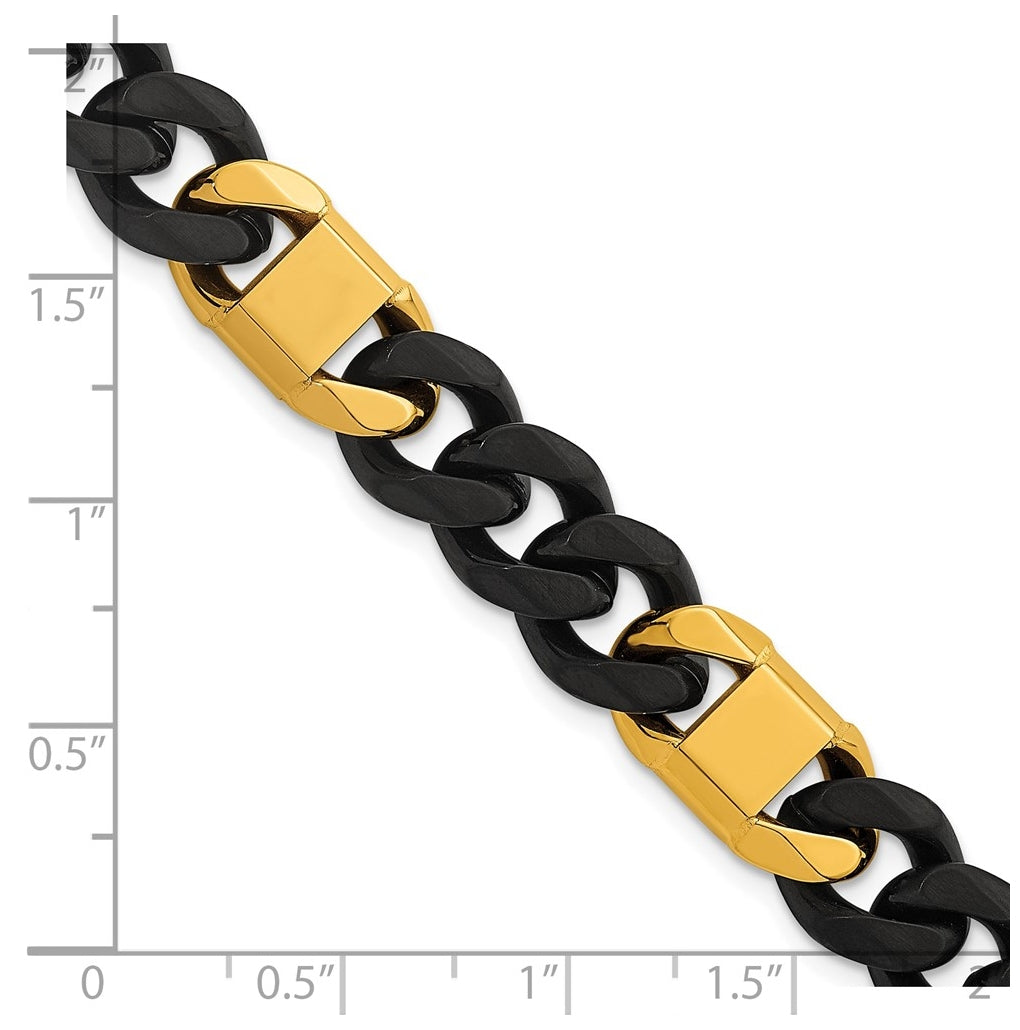 Stainless Steel Brushed/Polished Black/Yellow IP 10.5mm Cuban Link Bracelet – Elegant Jewelry Gift for Birthday, Anniversary, Engagement, Wedding
