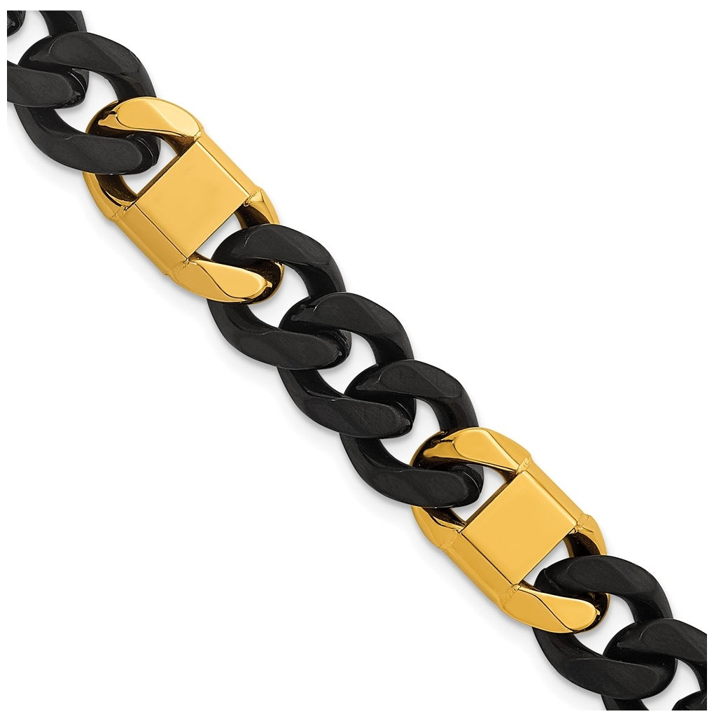 Stainless Steel Brushed/Polished Black/Yellow IP 10.5mm Cuban Link Bracelet – Elegant Jewelry Gift for Birthday, Anniversary, Engagement, Wedding
