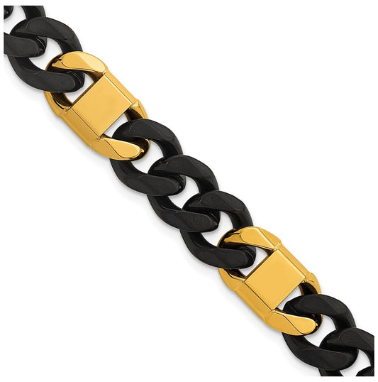 Stainless Steel Brushed/Polished Black/Yellow IP 10.5mm Cuban Link Bracelet – Elegant Jewelry Gift for Birthday, Anniversary, Engagement, Wedding