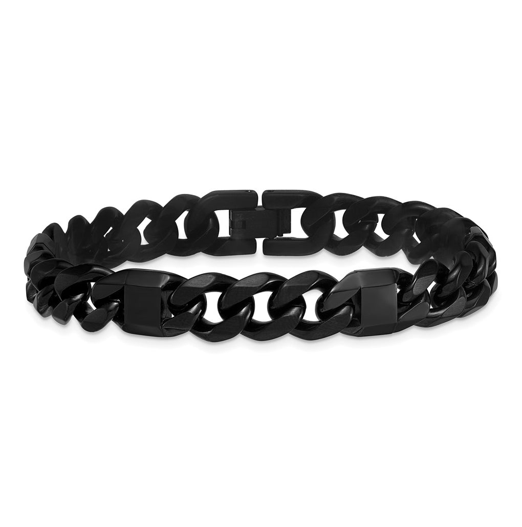 Stainless Steel Brushed & Polished BlackIP 10.5mm Cuban Link 8.5in Bracelet – Elegant Jewelry Gift for Birthday, Anniversary, Engagement, Wedding