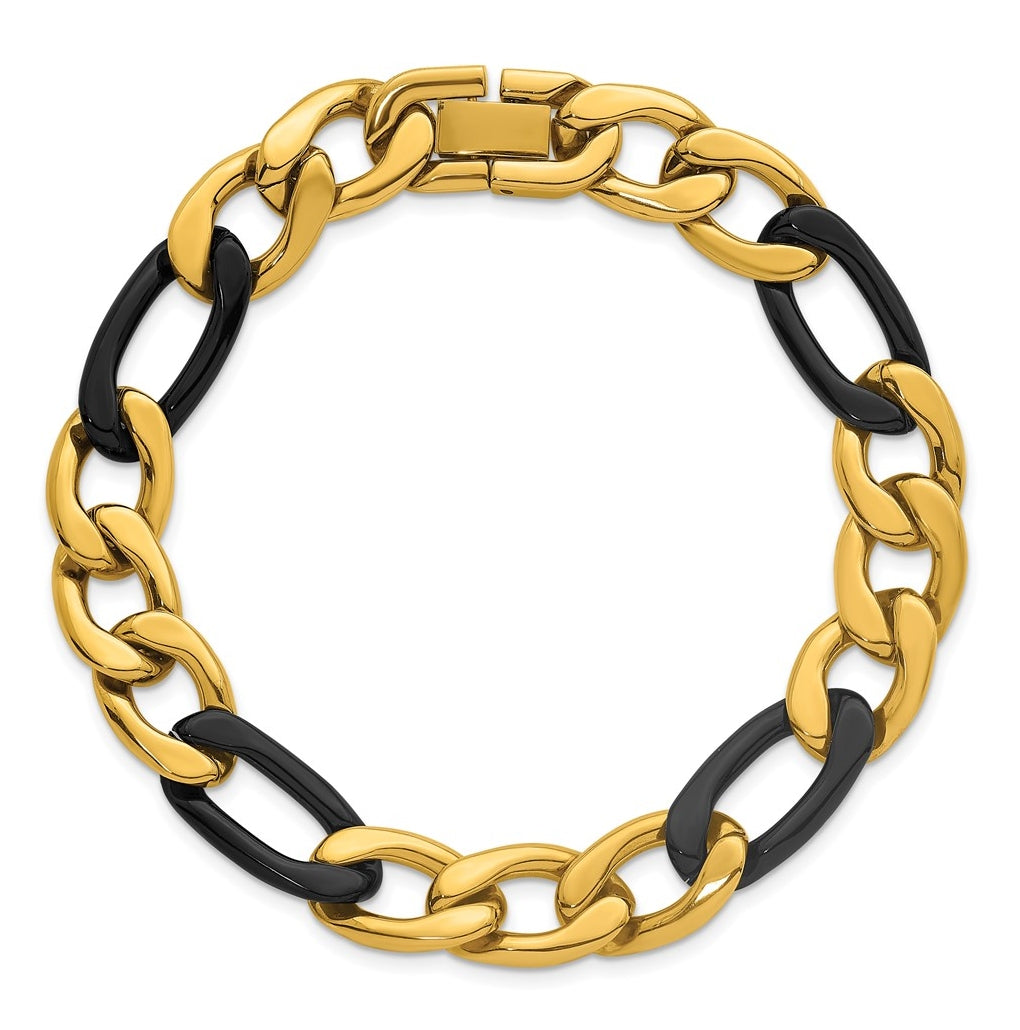 Stainless Steel Polished Black and Yellow IP 11mm Figaro Link 8.5in Bracelet – Elegant Jewelry Gift for Birthday, Anniversary, Engagement, Wedding