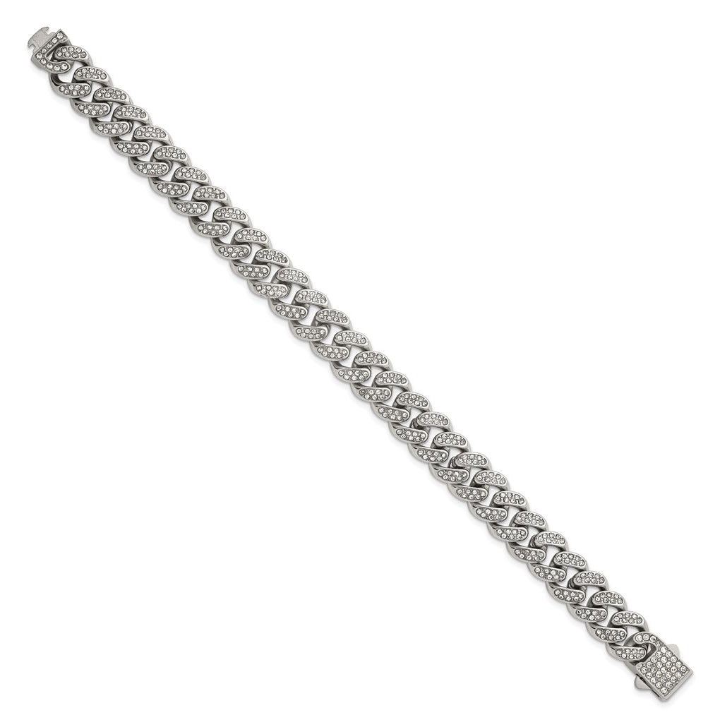 Stainless Steel Polished 11mm Full Crystal Curb Link 8in Bracelet – Elegant Jewelry Gift for Birthday, Anniversary, Engagement, Wedding