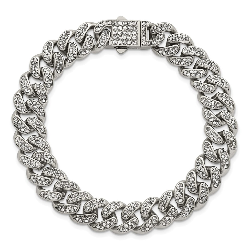 Stainless Steel Polished 11mm Full Crystal Curb Link 8in Bracelet – Elegant Jewelry Gift for Birthday, Anniversary, Engagement, Wedding