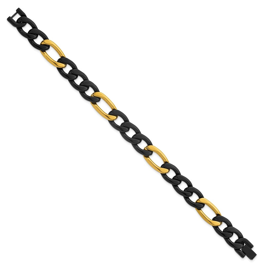 Stainless Steel Polished Black and Yellow IP 11mm Figaro 8.5in Bracelet – Elegant Jewelry Gift for Birthday, Anniversary, Engagement, Wedding