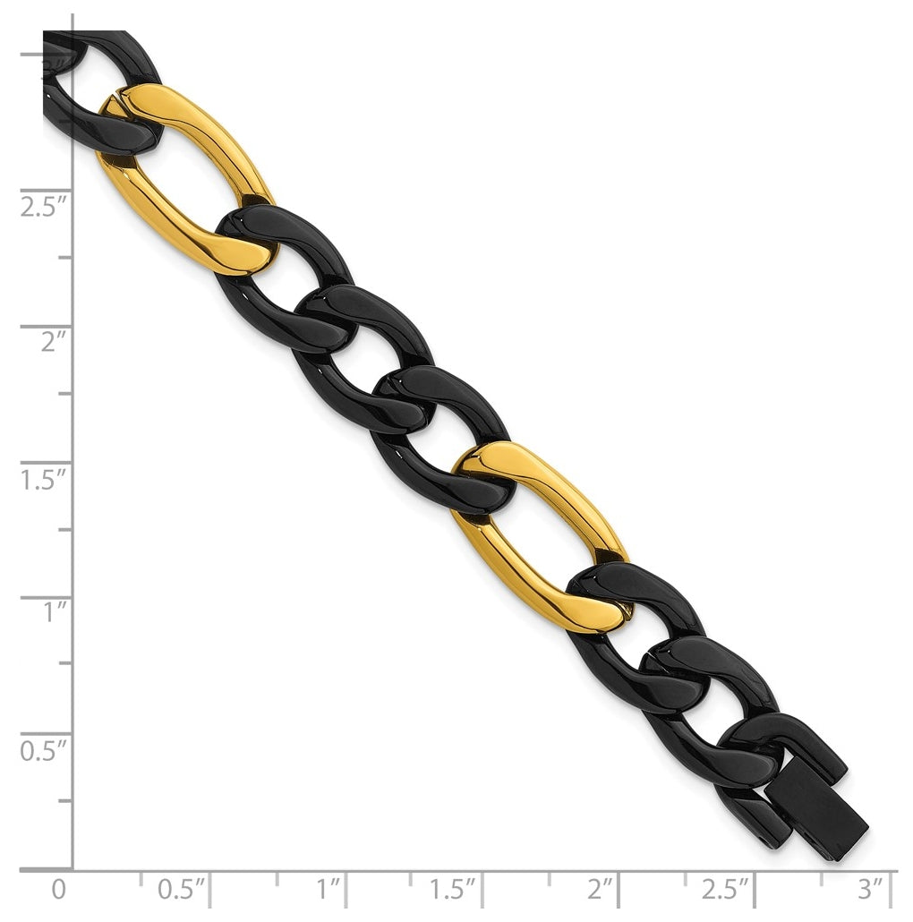 Stainless Steel Polished Black and Yellow IP 11mm Figaro 8.5in Bracelet – Elegant Jewelry Gift for Birthday, Anniversary, Engagement, Wedding