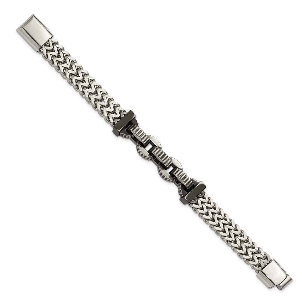 Stainless Steel Antiqued and Polished Black IP-plated 8.5in Bracelet – Elegant Jewelry Gift for Birthday, Anniversary, Engagement, Wedding