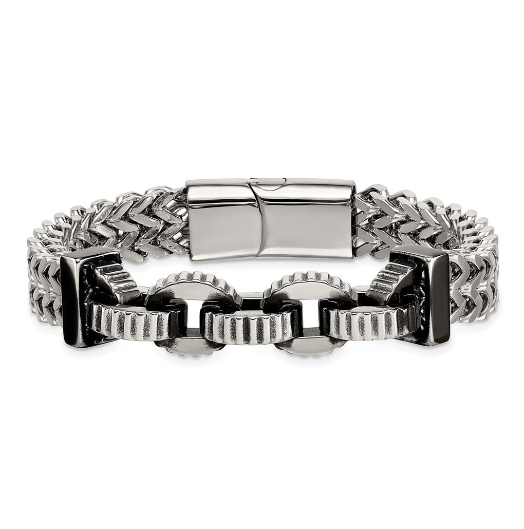Stainless Steel Antiqued and Polished Black IP-plated 8.5in Bracelet – Elegant Jewelry Gift for Birthday, Anniversary, Engagement, Wedding