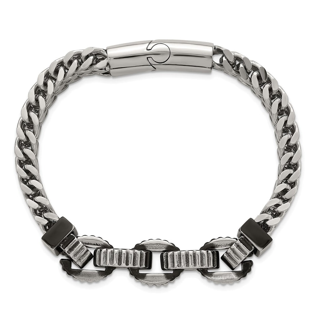 Stainless Steel Antiqued and Polished Black IP-plated 8.5in Bracelet – Elegant Jewelry Gift for Birthday, Anniversary, Engagement, Wedding