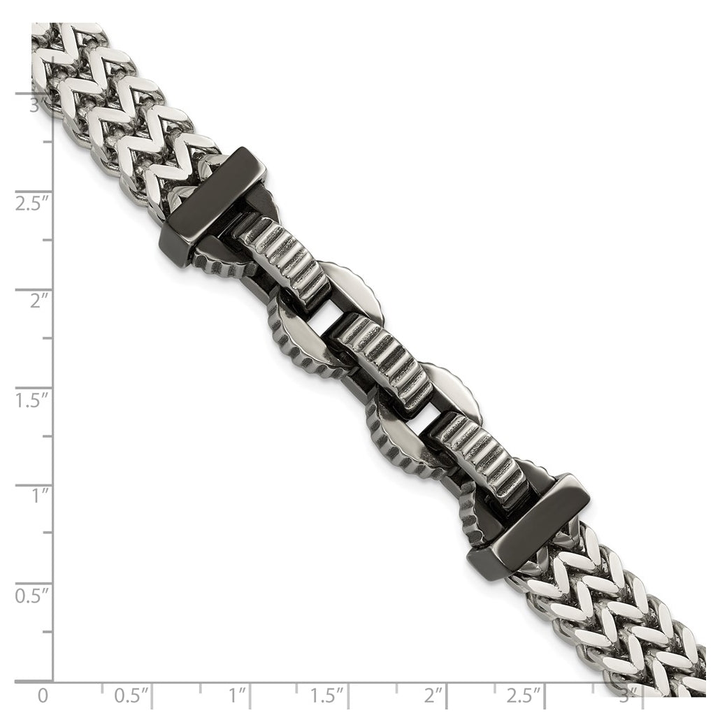 Stainless Steel Antiqued and Polished Black IP-plated 8.5in Bracelet – Elegant Jewelry Gift for Birthday, Anniversary, Engagement, Wedding