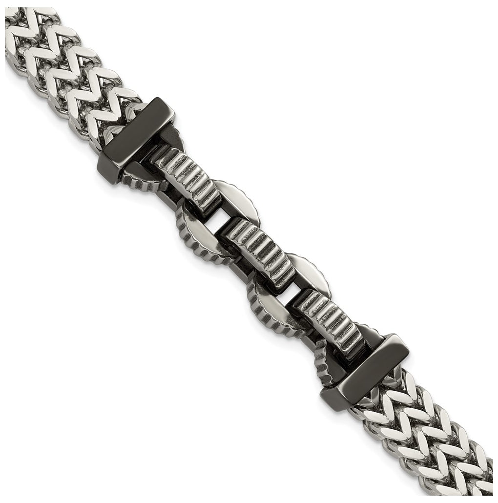 Stainless Steel Antiqued and Polished Black IP-plated 8.5in Bracelet – Elegant Jewelry Gift for Birthday, Anniversary, Engagement, Wedding