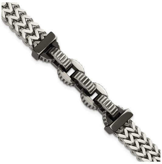 Stainless Steel Antiqued and Polished Black IP-plated 8.5in Bracelet – Elegant Jewelry Gift for Birthday, Anniversary, Engagement, Wedding