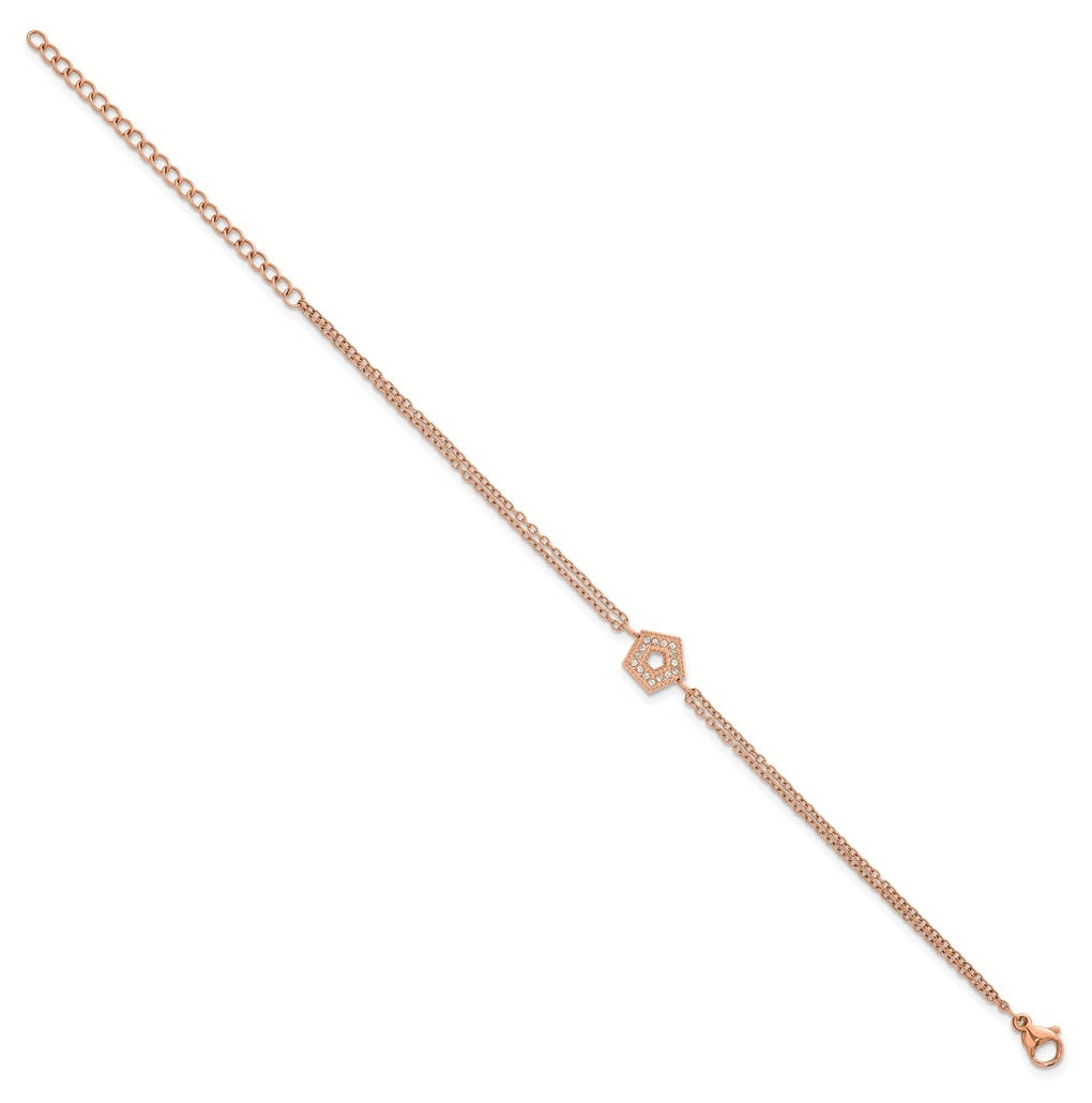 Stainless Steel Polished Rose IP Cubic Zirconia Pentagon 6in with 2in ext 2-Strand Bracelet – Elegant Jewelry Gift for Birthday, Anniversary, Engagement, Wedding