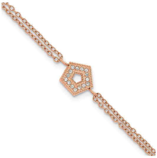 Stainless Steel Polished Rose IP Cubic Zirconia Pentagon 6in with 2in ext 2-Strand Bracelet – Elegant Jewelry Gift for Birthday, Anniversary, Engagement, Wedding