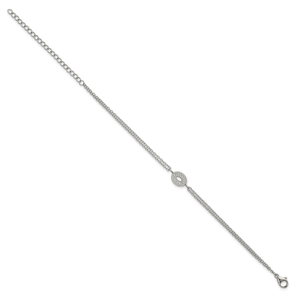 Stainless Steel Polished Cubic Zirconia Oval 6in with 2in ext. 2-Strand Bracelet – Elegant Jewelry Gift for Birthday, Anniversary, Engagement, Wedding