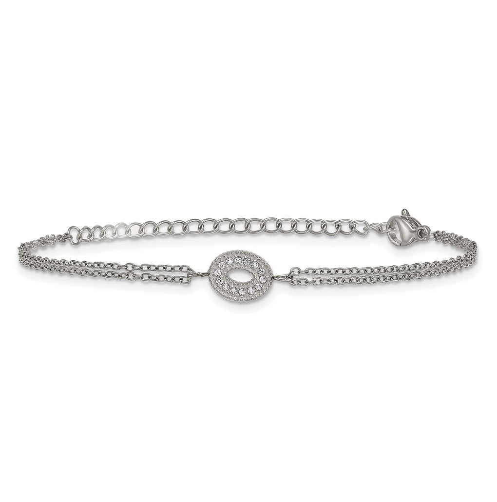 Stainless Steel Polished Cubic Zirconia Oval 6in with 2in ext. 2-Strand Bracelet – Elegant Jewelry Gift for Birthday, Anniversary, Engagement, Wedding