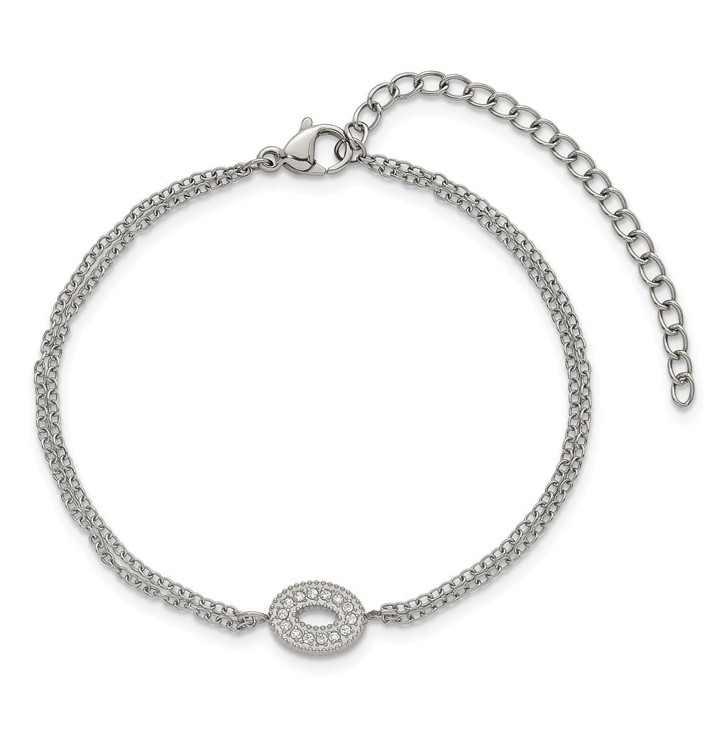 Stainless Steel Polished Cubic Zirconia Oval 6in with 2in ext. 2-Strand Bracelet – Elegant Jewelry Gift for Birthday, Anniversary, Engagement, Wedding